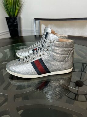 Gucci Glitter Web High-Top Sneakers Sz 7.5